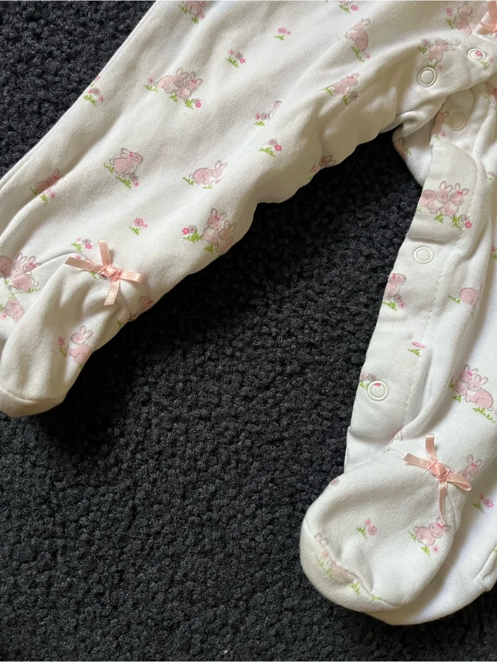 Little Me Cream and Pink Floral Footed One-Piece w Bows